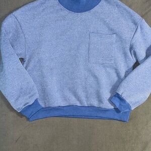 Royal + Reese Women's Blue Mock Neck Pullover Sweatshirt Size M Pocket Cozy Soft